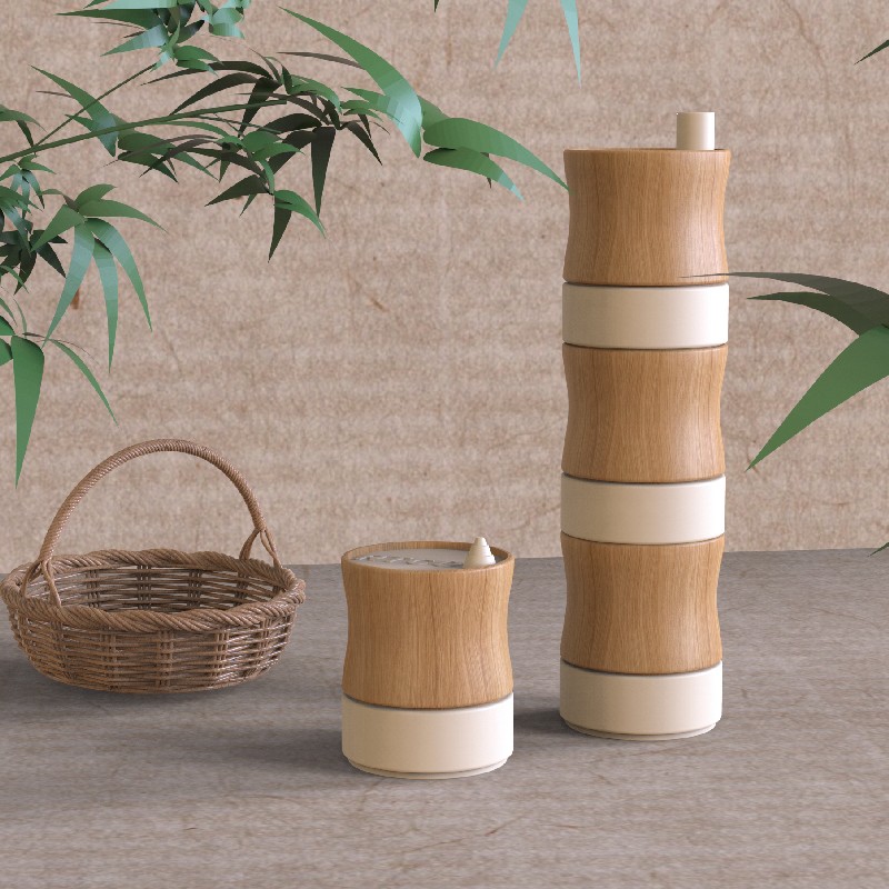 Stackable Bamboo Jars in the shape of bamboo knots for cream