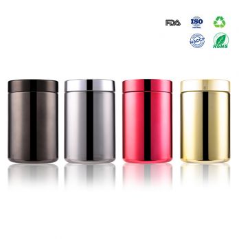 Custom Food Grade Standard Supplements Containers 8 Oz 16oz 25oz Silver Gold Square Round Chrome Jar for pet whey protein powder
