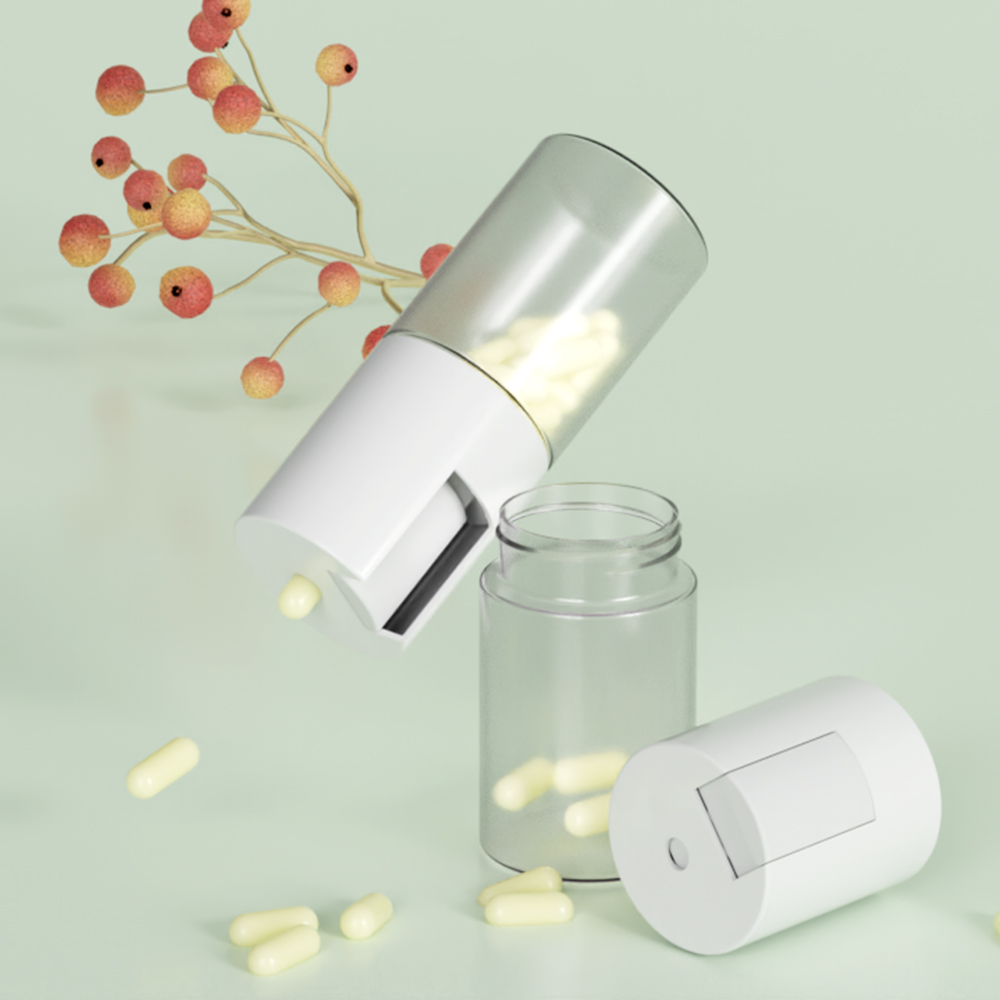 RTCO New Design Portable Push to Dispense Capsule Bottles Small Vitaimn Pill vial Bottle PE plastic