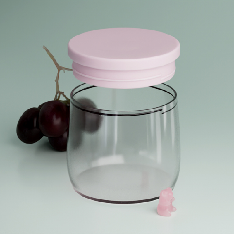 Round belly Wide Mouth Frosted Soft Touch Clear Plastic Jar for melatonin vitamin gummies with color lids