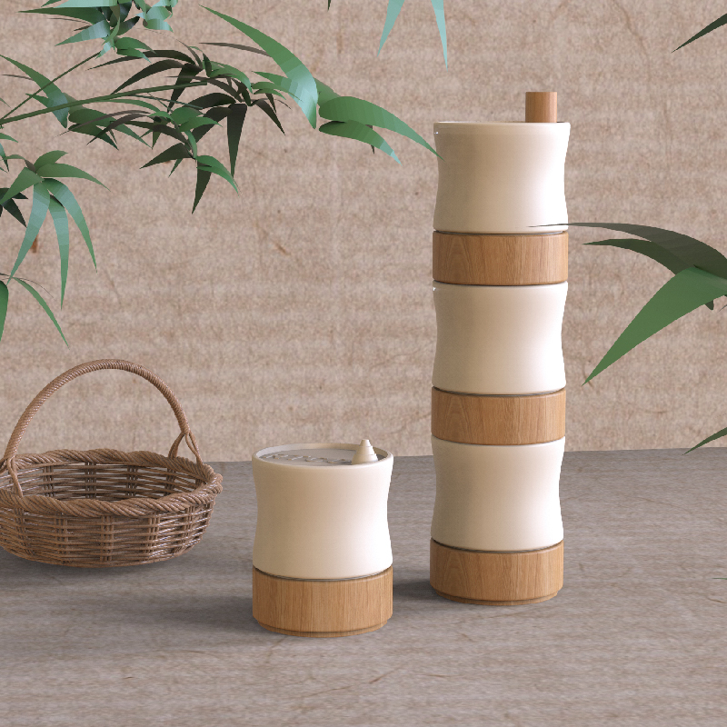 Stackable Bamboo Jars in the shape of bamboo knots for cream