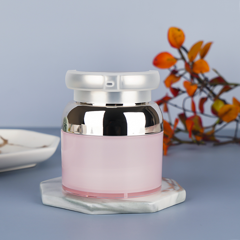 BDPAK Custom Plastic Pink Cream Jar with Golden Pump