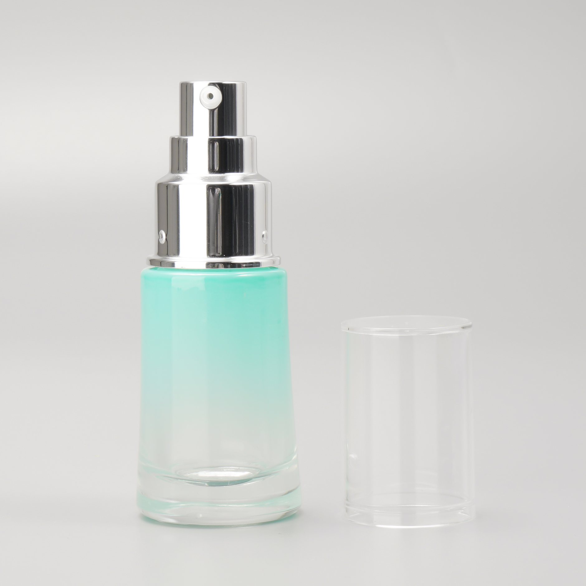 blue serum pump bottle with clear cap