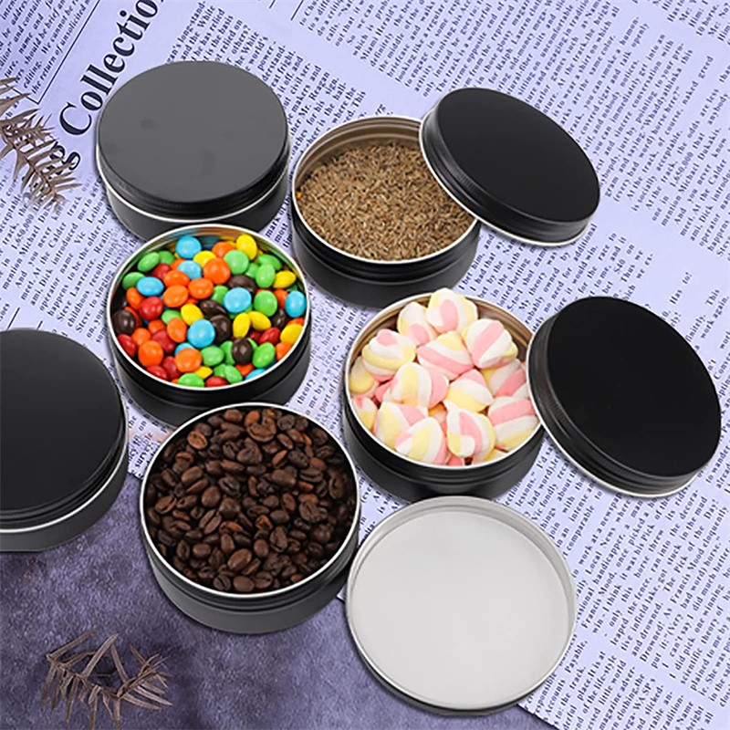 Wholesale Tan cans 2oz 4oz 6oz 8oz Empty Tinplate Jar Round Black Seamless Metal Jars for Cosmetic