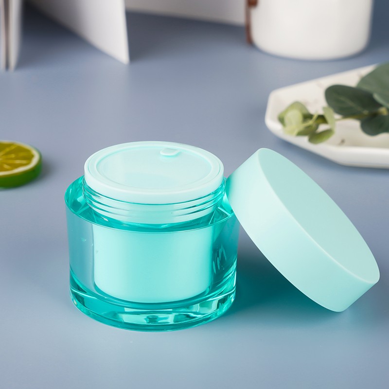 Custom 30ml 50ml 70ml Plastic Packaging Double wall Blue Empty Acrylic Container Cosmetic Cream Jar for skin care cream