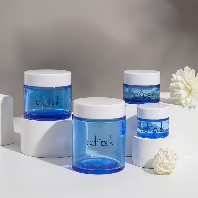 15ml 30ml 50 ml 100ml Face Cream Jars with white Lid Small Round Skincare Packaging Empty Blue Glass Cosmetic Jars