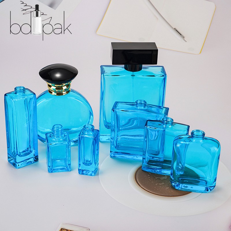 30ml 50ml 100ml Empty Square Round Clear Blue Spray Perfume Bottle Cosmetic Glass Perfume Bottle Packaging