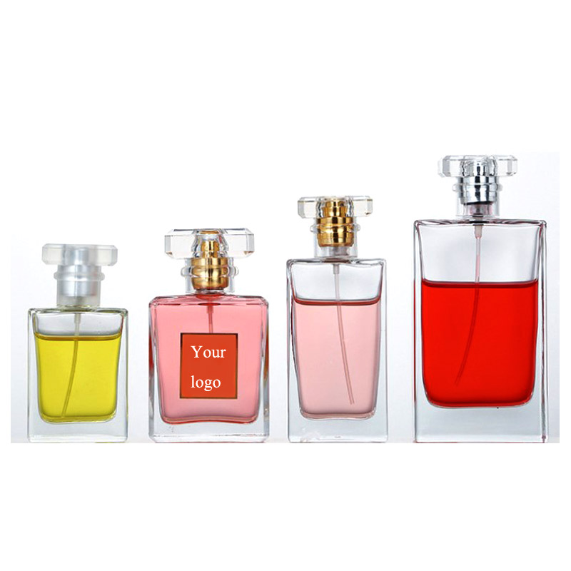 30 ml Free Sample Flat Square Frosted Clear Perfume Bottle with Perfume Pump Empty Glass Perfume Bottle 30ml 50ml 100ml