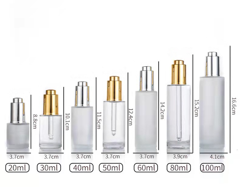 1oz 30ml 20ml 50ml 100ml Flat Shoulder Press button Frosted Empty Essential oil Glass dropper Bottles Serum Bottle