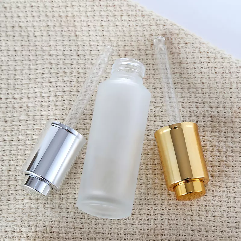 1oz 30ml 20ml 50ml 100ml Flat Shoulder Press button Frosted Empty Essential oil Glass dropper Bottles Serum Bottle