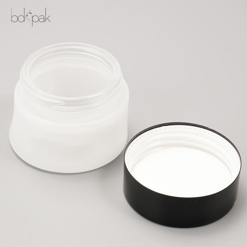 Factory Custom Cosmetic Skincare Jars 30ml 50ml Wide Mouth Matte Frosted White Glass Cream Jar