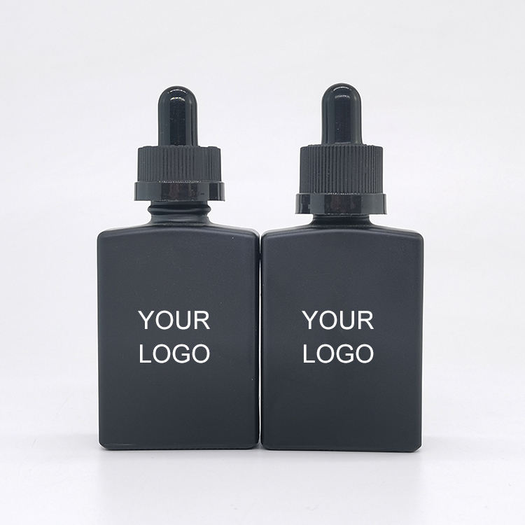 Square Shaped Empty Glass Essential oil Bottles with child proof 30ml 50ml Black Dropper Bottle for CBD oil packaging