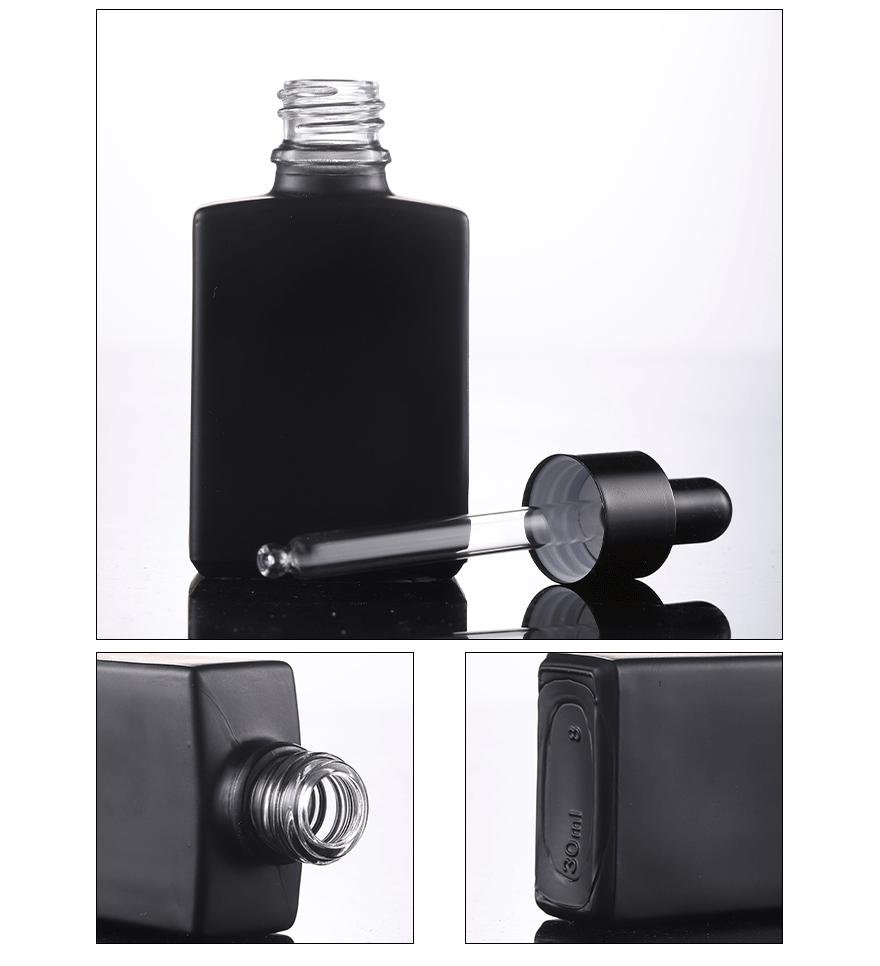 Square Shaped Empty Glass Essential oil Bottles with child proof 30ml 50ml Black Dropper Bottle for CBD oil packaging