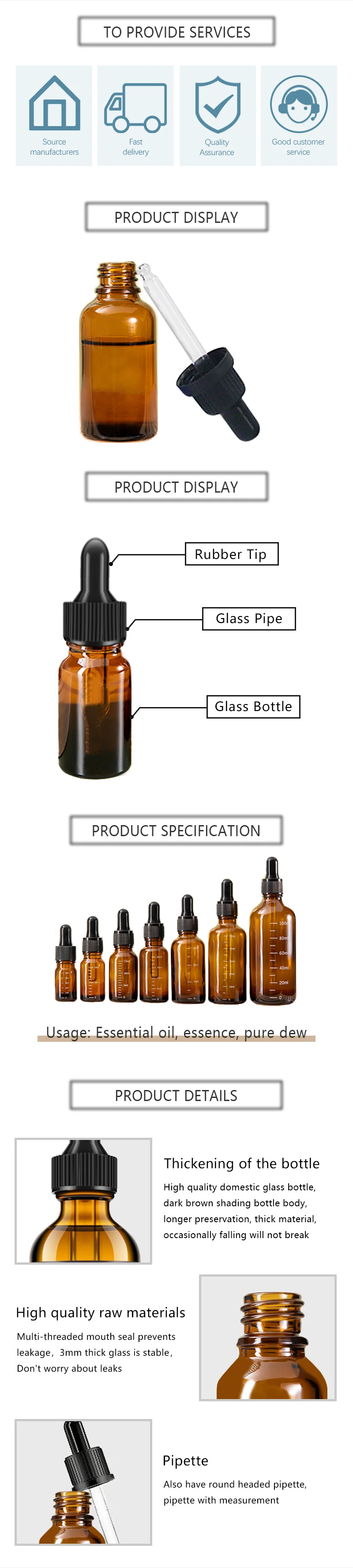 Cheaper US Available Amber Glass Bottle with dropper 30 ml 1 oz 30ml Brown Essential Oil Bottle for hair face body oil packaging