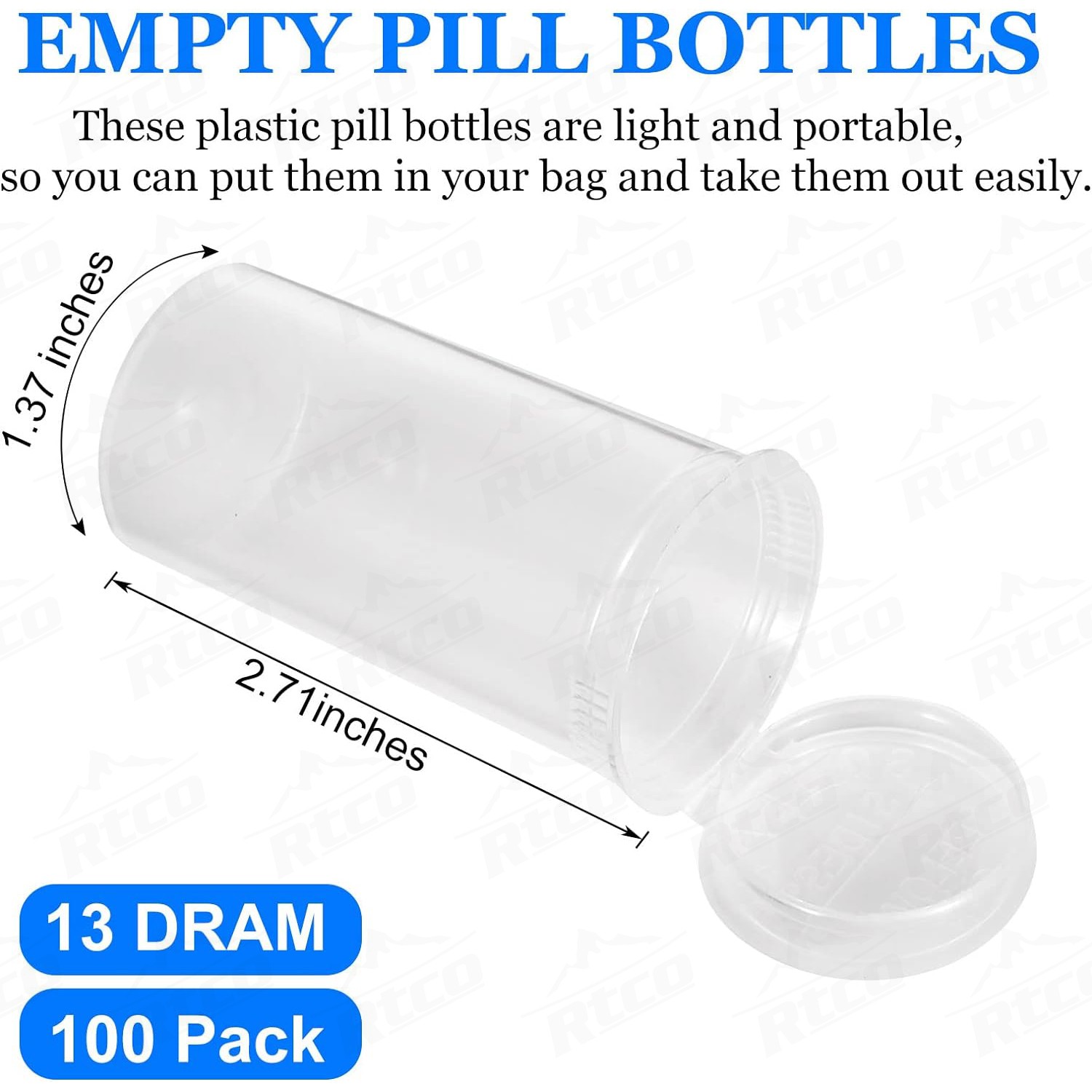 19Dram Gray Green Transparent Plastic Empty Medicine Prescription Vial Waterproof Airtight Joint Pill Bottles with Pop Top Caps