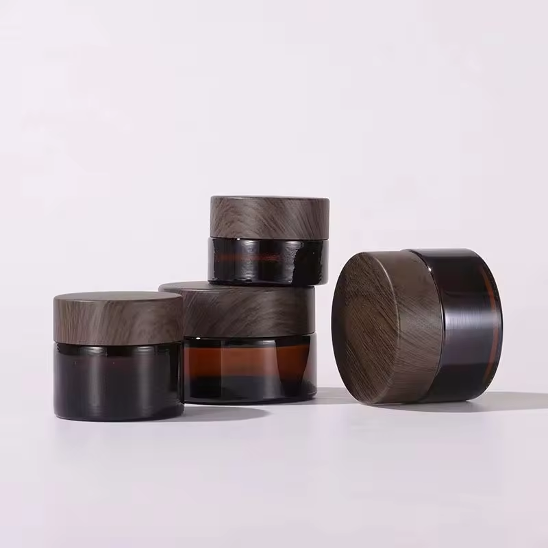 Available LOW MOQ black/brown Screw Bamboo Caps Glass Cream Jar Lids Cheaper Plastic Jar Wooden Lids for 15g 30g Jar