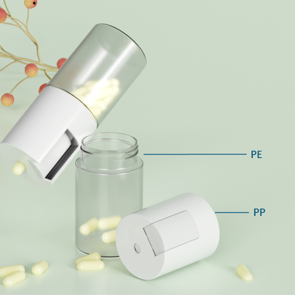 RTCO New Design Portable Push to Dispense Capsule Bottles Small Vitaimn Pill vial Bottle PE plastic