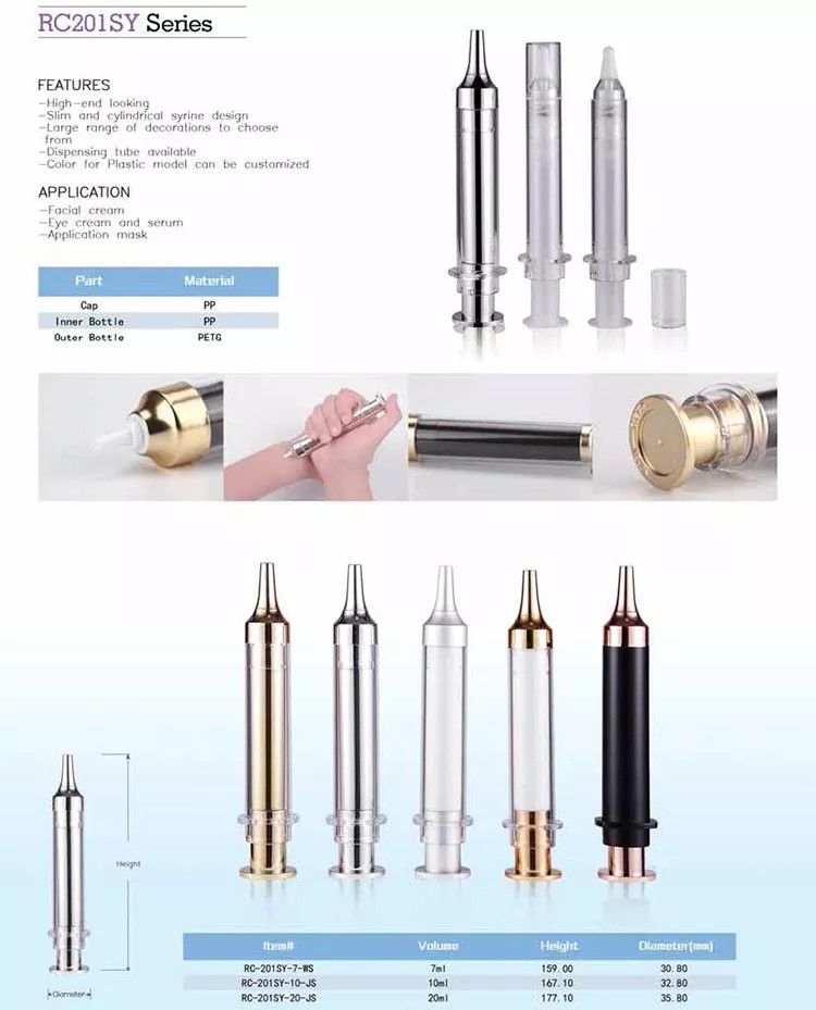 Plastic Airless Cosmetic Syringe Container for Cream Using