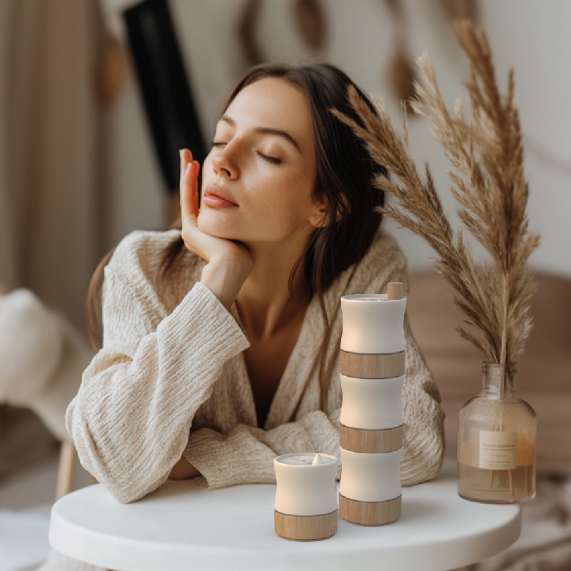 Stackable Bamboo Jars in the shape of bamboo knots for cream