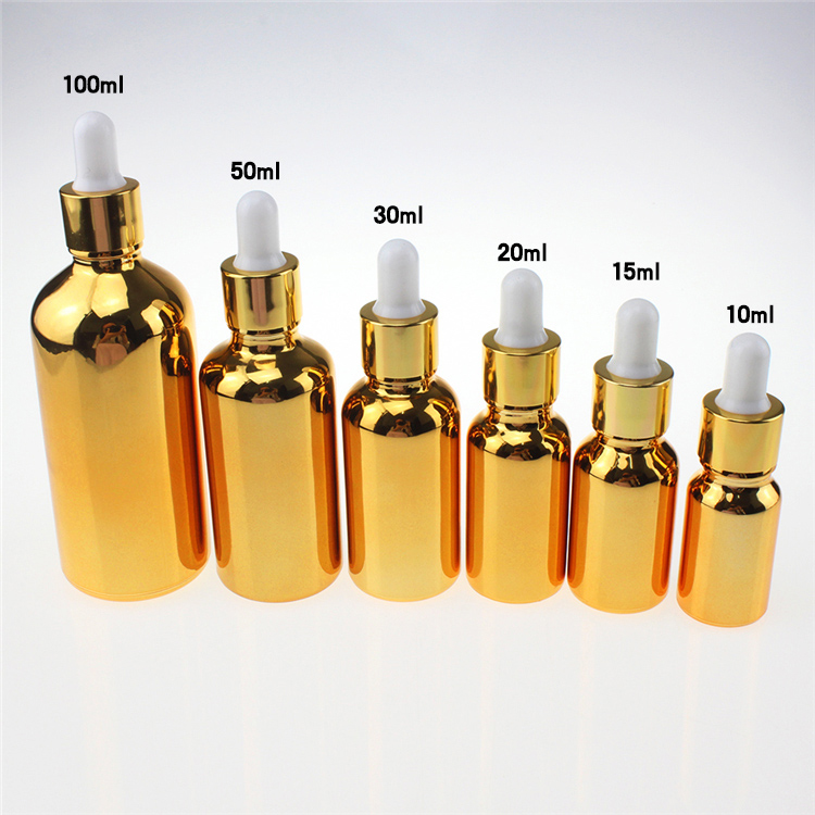 Beautiful Electroplate Gold Glass Dropper Bottles For Essential Oil CBD Serum Packaging