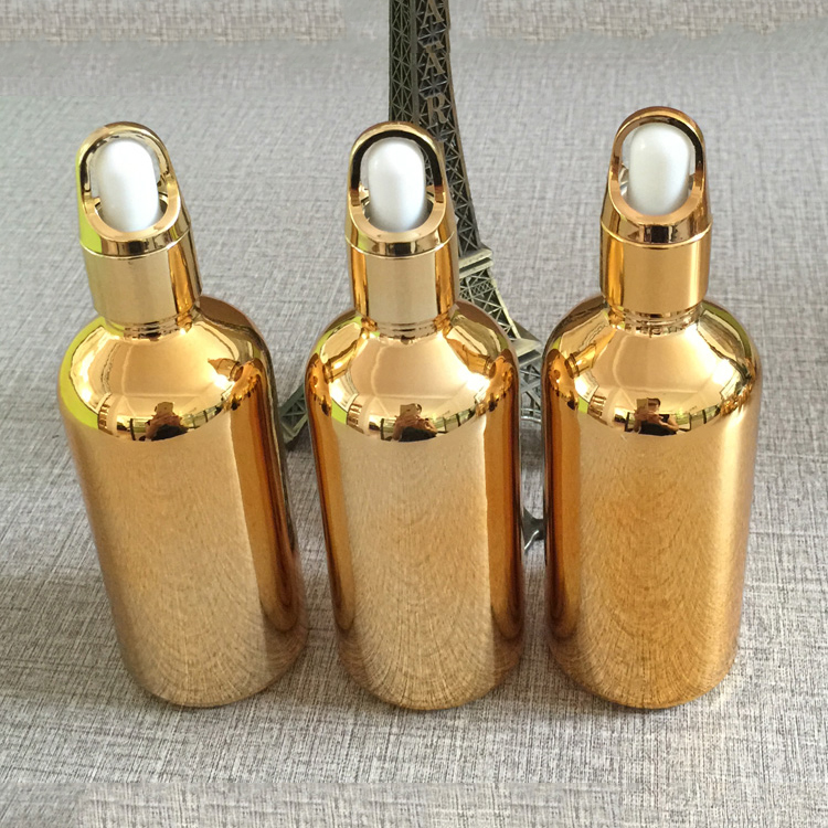 Beautiful Electroplate Gold Glass Dropper Bottles For Essential Oil CBD Serum Packaging