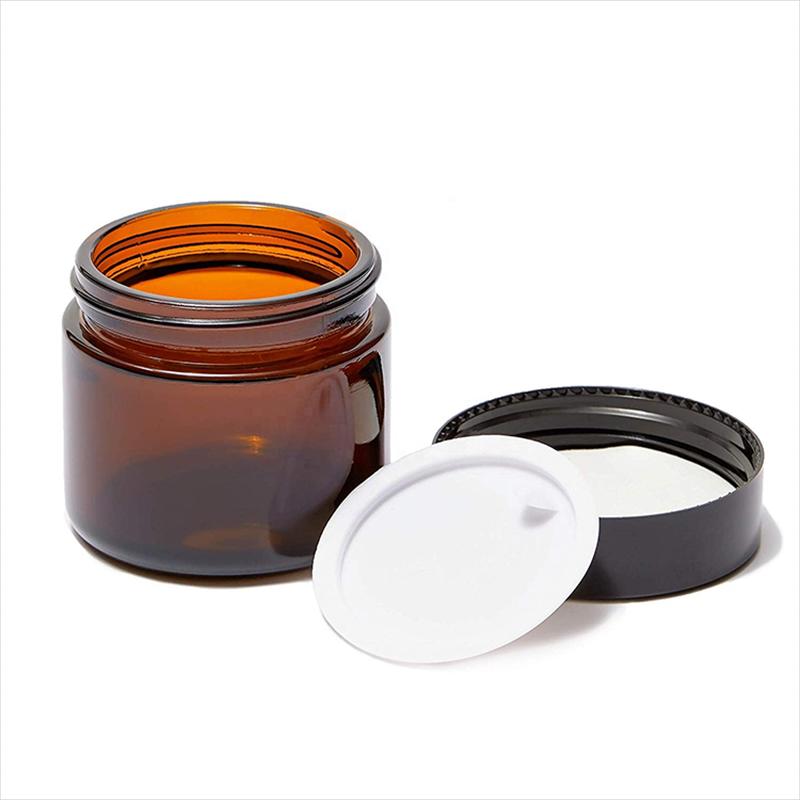 Amber Glass Cream Jar with Black Lid