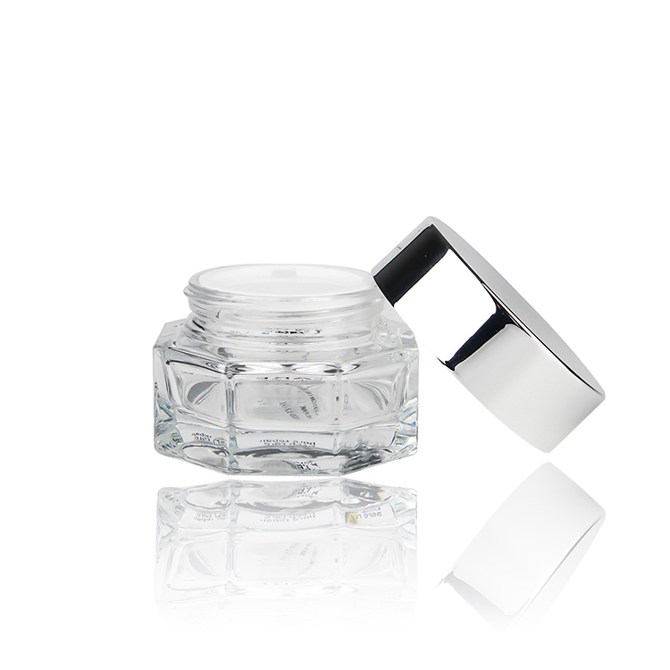 Custom 50G Glass Empty Cream Jar with Silver Lid