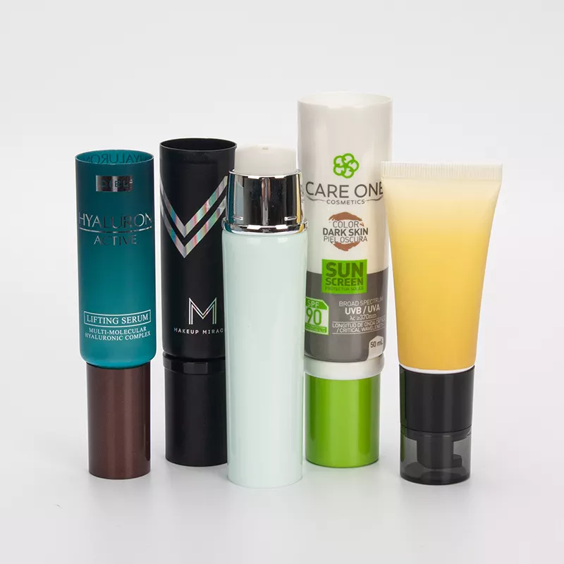 Custom Empty Tube Packaging 50ml Treatment PE Plastic Refillable Cosmetic Tube with Pump Applicator for makeup lotion