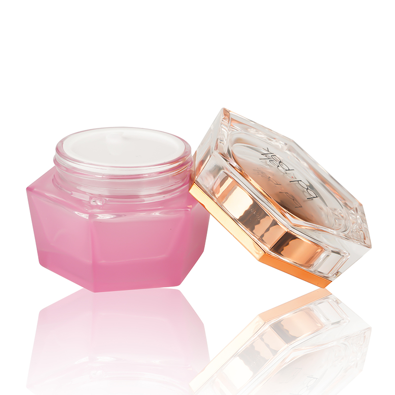 Custom Irregular shape Luxury Cosmetic 30g 50g Cosmetic Packaging Pink Glass Cream Jar with Glod lid