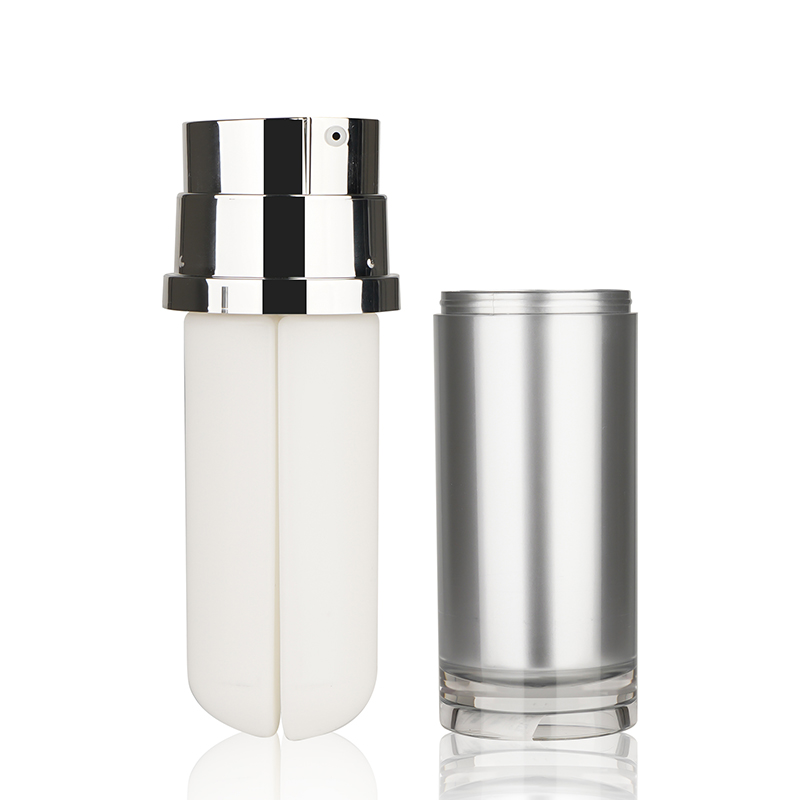 Essential Serum Double Tube Airless Bottle Empty 15ml 30ml Silver Dual Chamber Airless Pump Bottles for Eye Cream