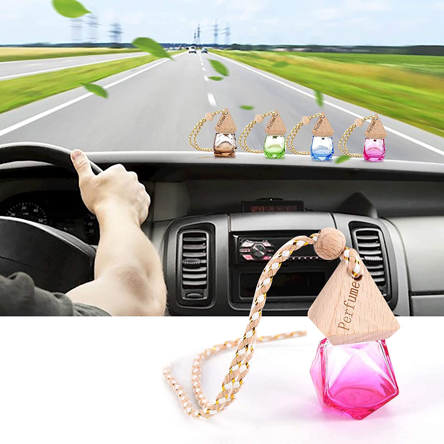 High Quality 5ml 6ml 8ml 10ml Iridescent Perfume Glass Bottle Air Freshener Empty Vent Car Aroma Diffuser Glass Bottle Hanging