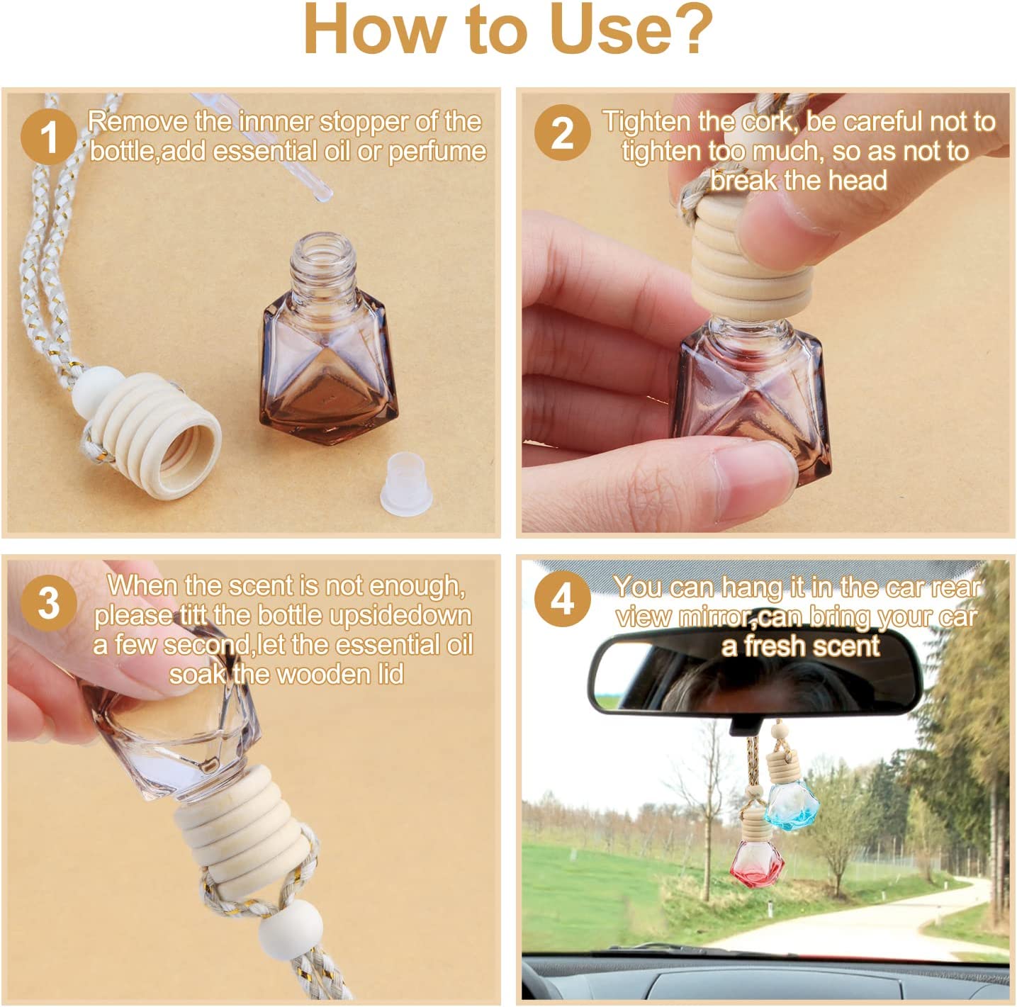 High Quality 5ml 6ml 8ml 10ml Iridescent Perfume Glass Bottle Air Freshener Empty Vent Car Aroma Diffuser Glass Bottle Hanging