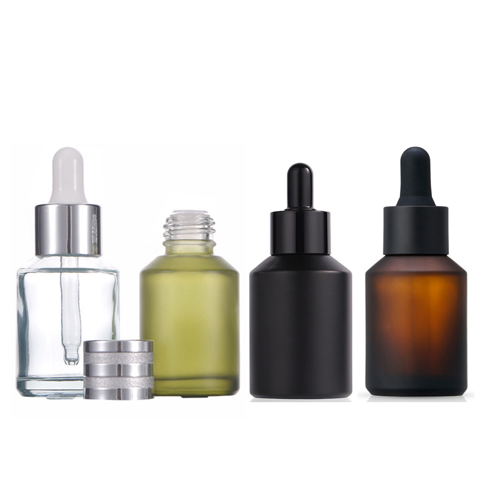 Customizable 30ml 50ml 2 oz Slanted Shoulder Glass Dropper Bottle with Pipette Frosted Amber Cylinder Serum Essential Oil Bottle