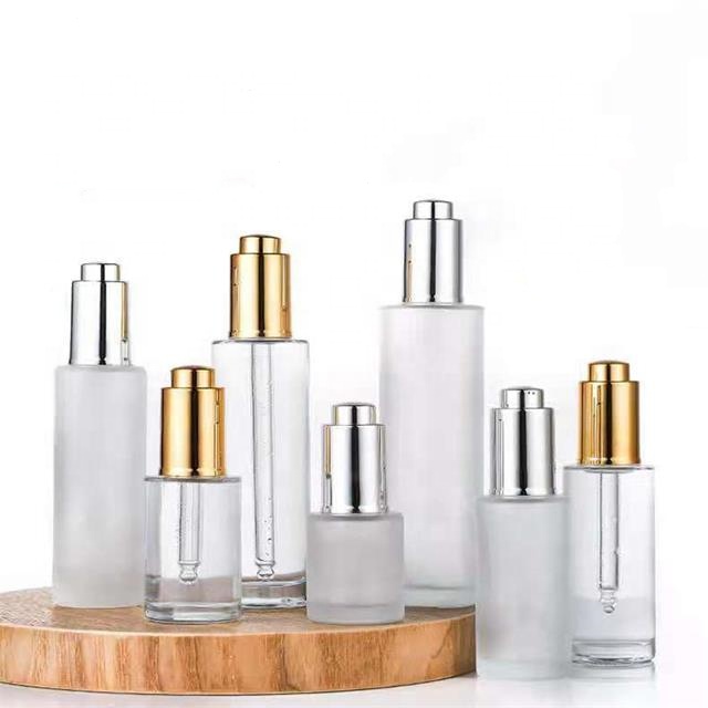 1oz 30ml 20ml 50ml 100ml Flat Shoulder Press button Frosted Empty Essential oil Glass dropper Bottles Cosmetic Serum Bottle