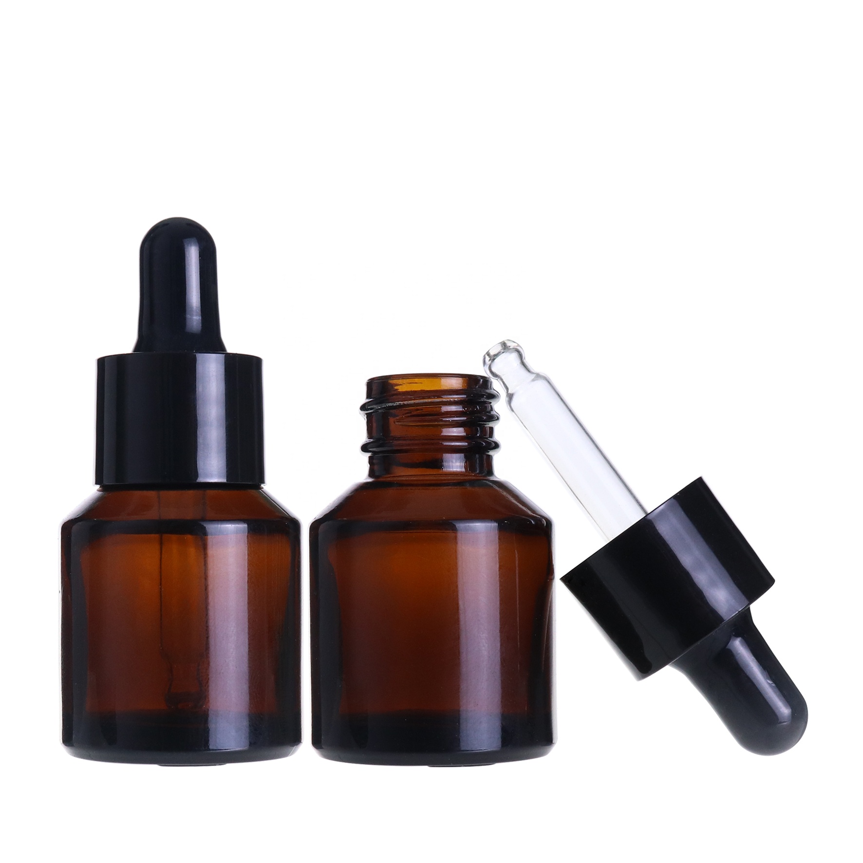 Black Amber Cylinder Slanted Shoulder Glass Dropper Bottle with Pipette Essential Oil Glass Serum Bottle