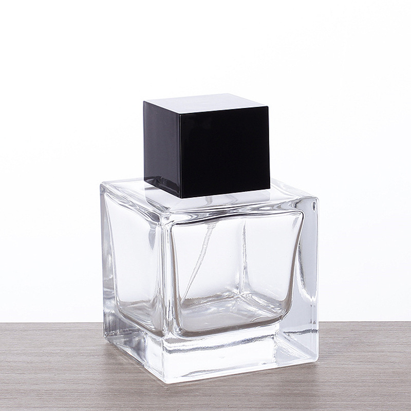 Custom Transparent Square Perfume Atomizer Flat Shoulder Botl 30ml 50ml 100ml Empty Glass Spray Perfume Bottle