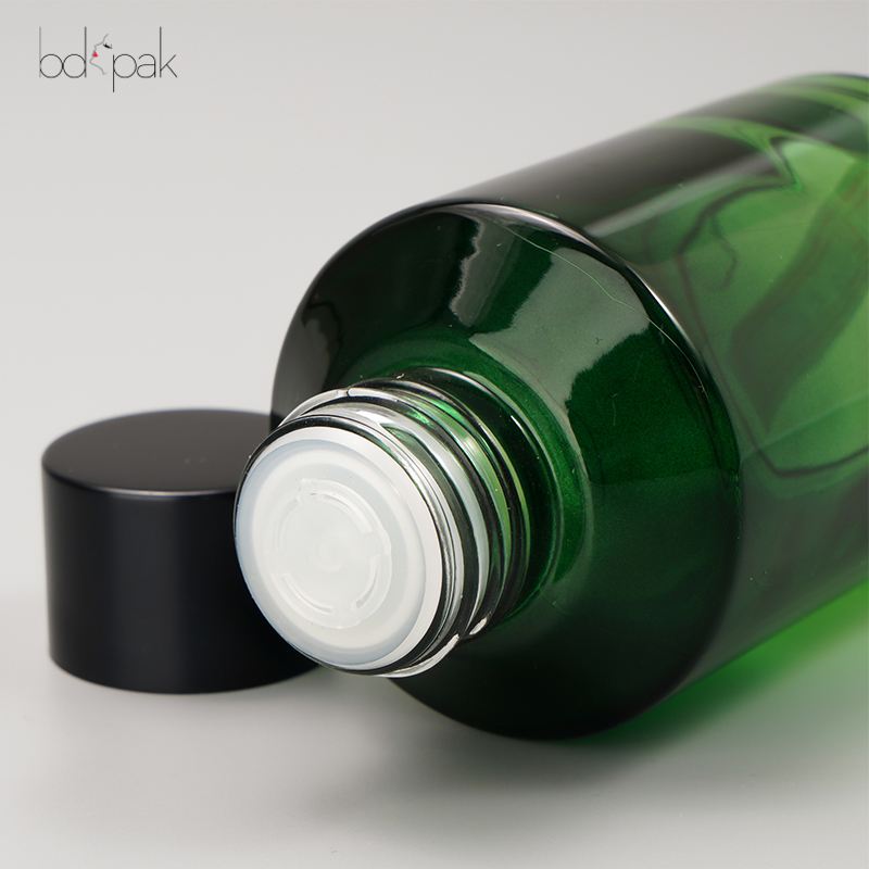 Screw Cap Boston Round Bottle for Essential Oil 100ml 150ml 200ml Recyclable Unique Green Glass Toner Bottles for skincare