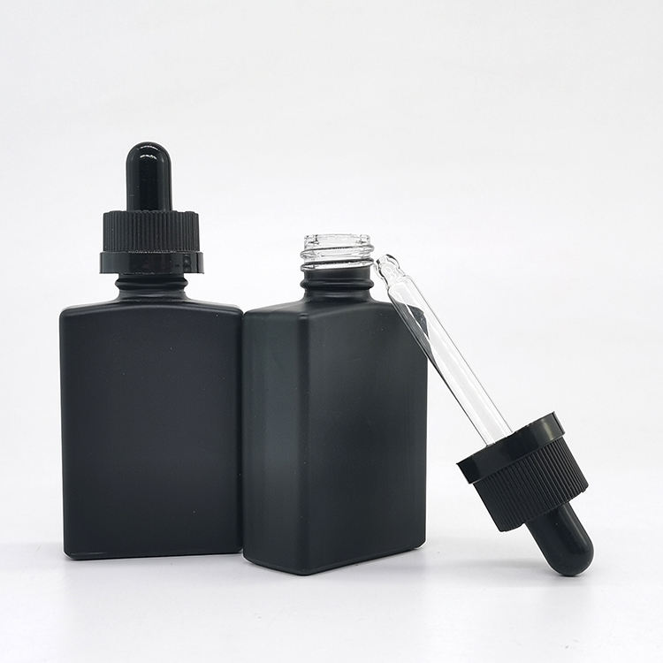 Square Shaped Empty Glass Essential oil Bottles with child proof 30ml 50ml Black Dropper Bottle for CBD oil packaging