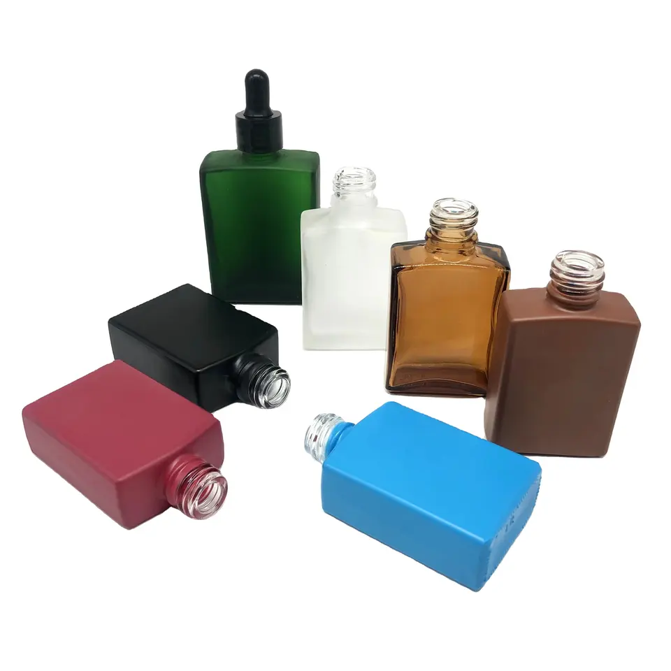 Square Shaped Empty Glass Essential oil Bottles with child proof 30ml 50ml Black Dropper Bottle for CBD oil packaging