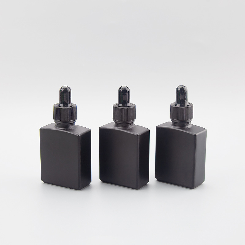 Square Shaped Empty Glass Essential oil Bottles with child proof 30ml 50ml Black Dropper Bottle for CBD oil packaging