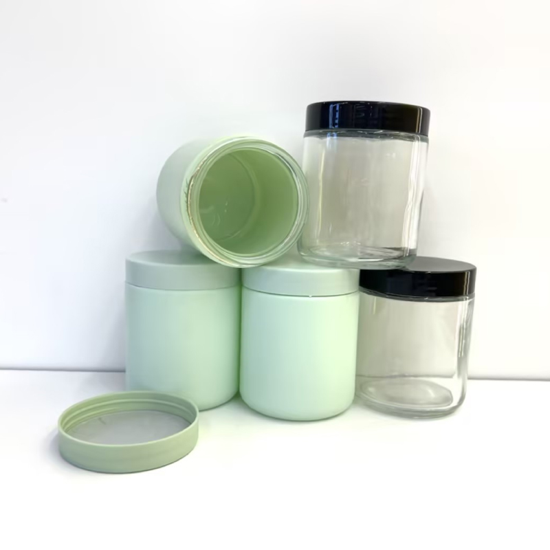 Round Transparent green brown glass unique apothecary candle jar 8oz 250ml 200ml 300ml 260ml wholesale Glass jars