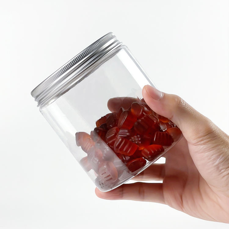 Custom Empty Clear PET Plastic Square Shape Leak Proof Gummy Jars with lid for sweets candies packaging Eco-friendly Recyclable