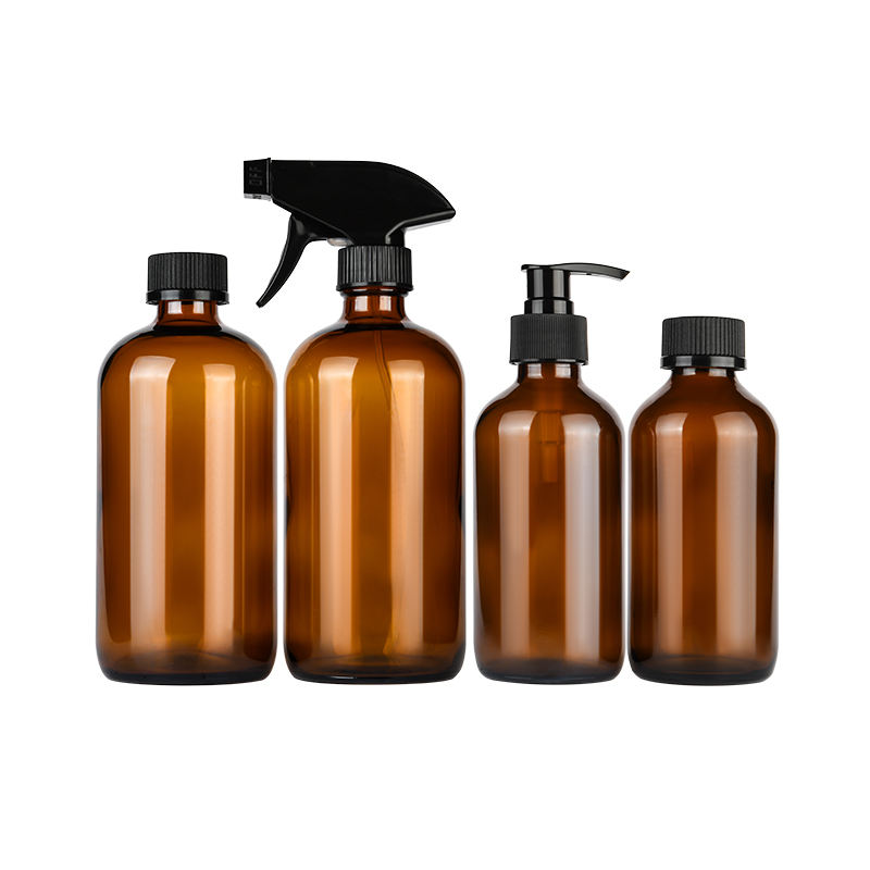 180ml 200ml 300ml 500ml 16oz 8oz Empty Dark Amber Glass Boston Bottle for personal care packaging