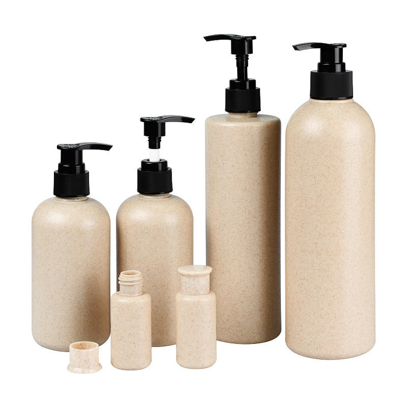 Eco-friendly Wheat Straw PE Bottles 100ml 250ml 300ml 400ml Biodegradable Shower Gel Containers Shampoo Bottles