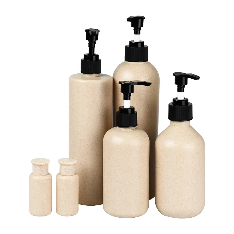 Eco-friendly Wheat Straw PE Bottles 100ml 250ml 300ml 400ml Biodegradable Shower Gel Containers Shampoo Bottles