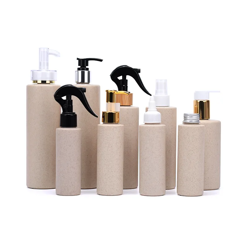 Eco-friendly Wheat Straw PE Bottles 100ml 250ml 300ml 400ml Biodegradable Shower Gel Containers Shampoo Bottles