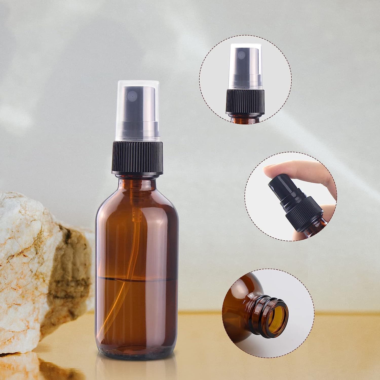 30ml 50ml 100ml 2oz Refillable Round Matte Black Amber Frosted Glass Spray Bottle with spray mist cap