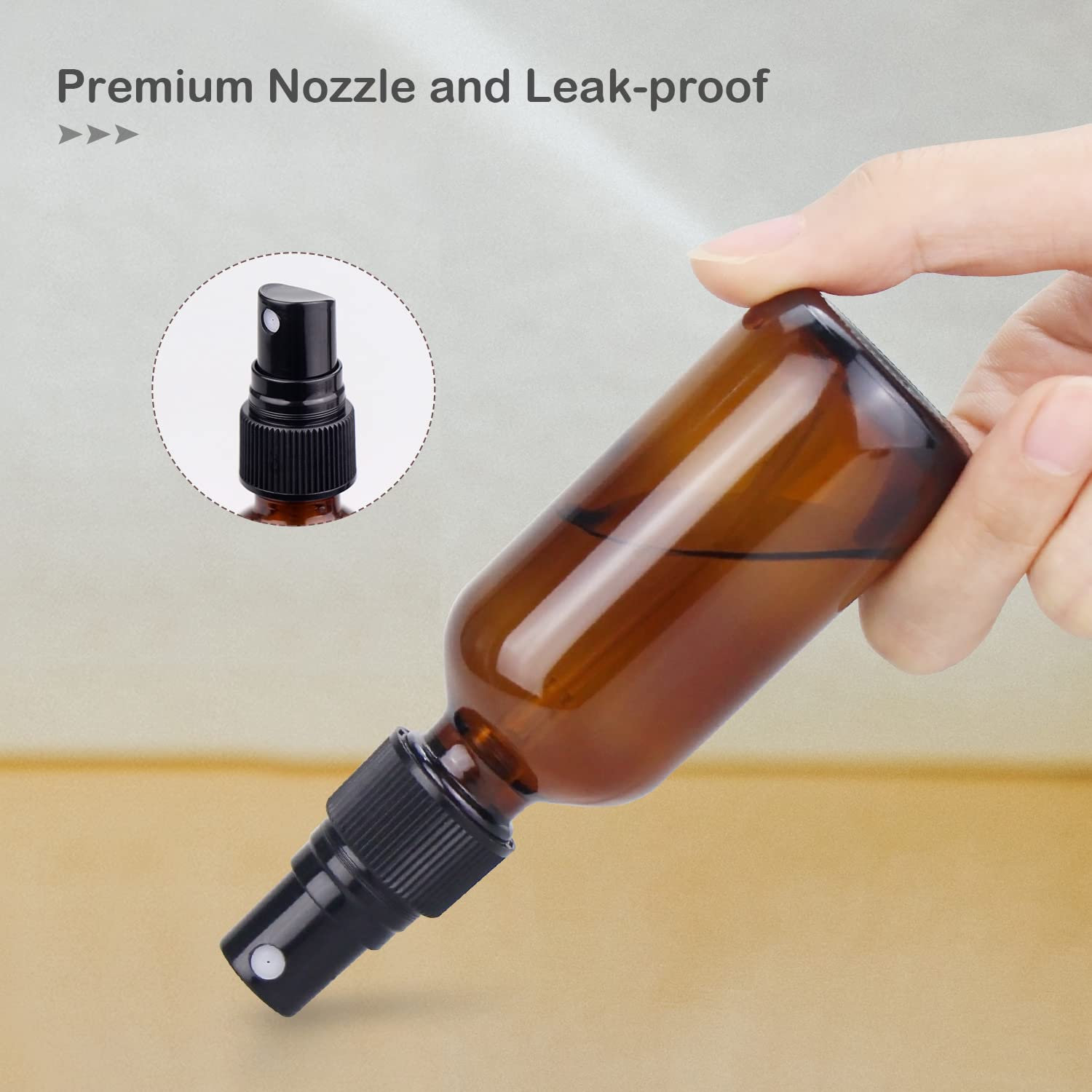 30ml 50ml 100ml 2oz Refillable Round Matte Black Amber Frosted Glass Spray Bottle with spray mist cap