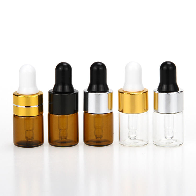 1ml 2ml 3ml 5ml Clear Black Amber Brown Essential oil Bottle Plastic Screw Cap Glass Vial with Dropper for Mini Serum oil Sample