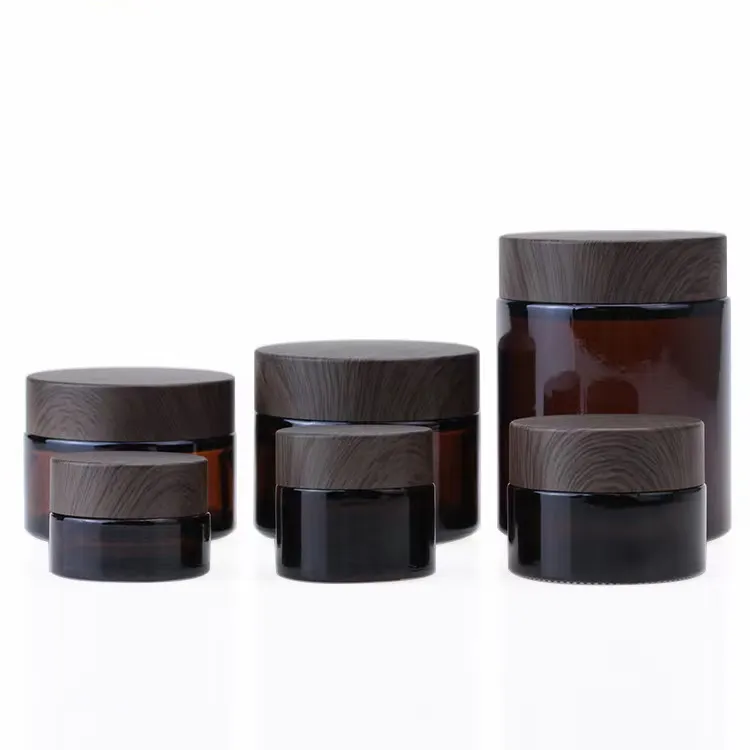 Black Frosted Glass Jar Bamboo lid for skin care